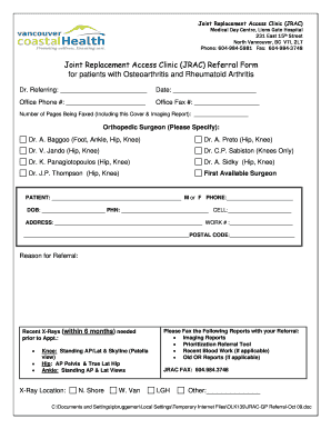 Joint Replacement Access Clinic JRAC Referral Form for Patients