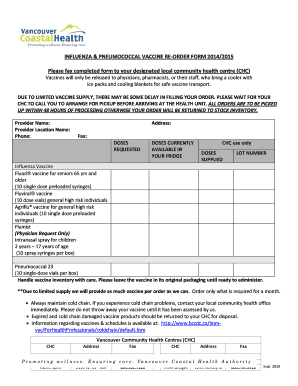 VCH Flu Vaccine Order Form Vancouver Coastal Health