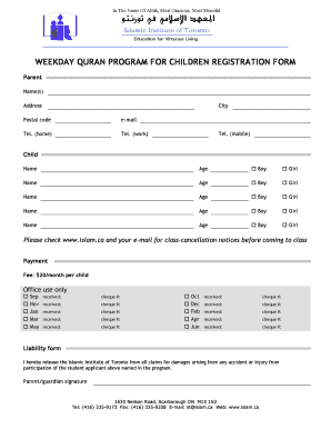 Quran Class Registration Form PDF Islamic Institute of Toronto
