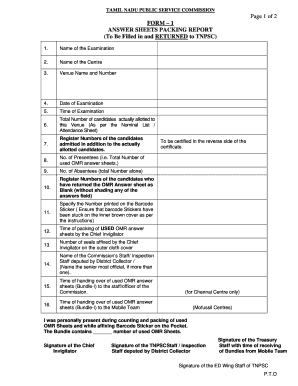 Page 1 of 2 FORM 1 ANSWER SHEETS PACKING Tnpsc