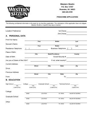 Western Sizzlin App  Form