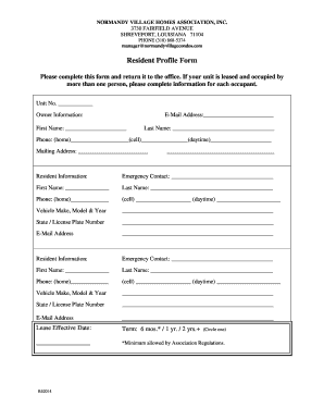 Resident Profile Template  Form