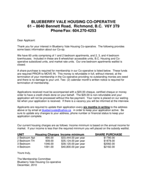 Blueberry Vale Housing Co Op  Form