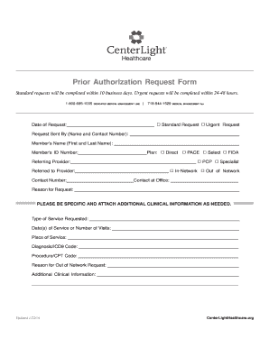 Centerlight Prior Authorization Request Form
