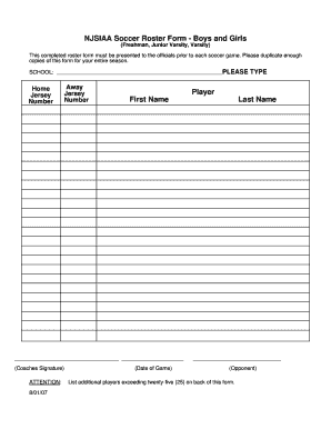 Soccer Roster Template Fill Out And Sign Printable Pdf Template Signnow