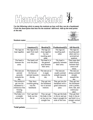 Handstand Rubric Form