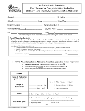 Medication Waukesha School District  Form