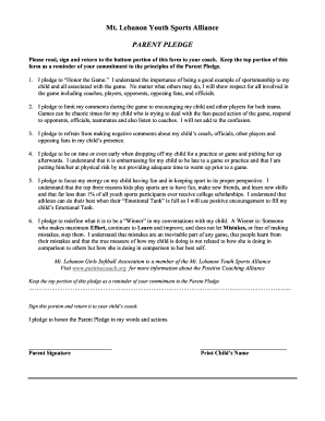 Parent Code of Conduct Form Mt Lebanon Softball Association Lebosoftball