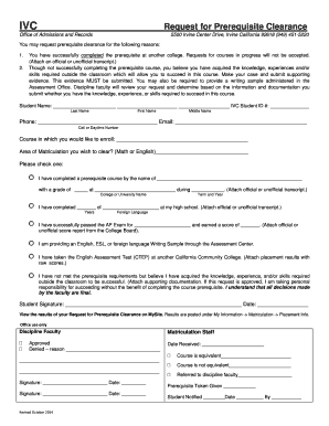 Prereq Clearance Form Admissions &amp; Records