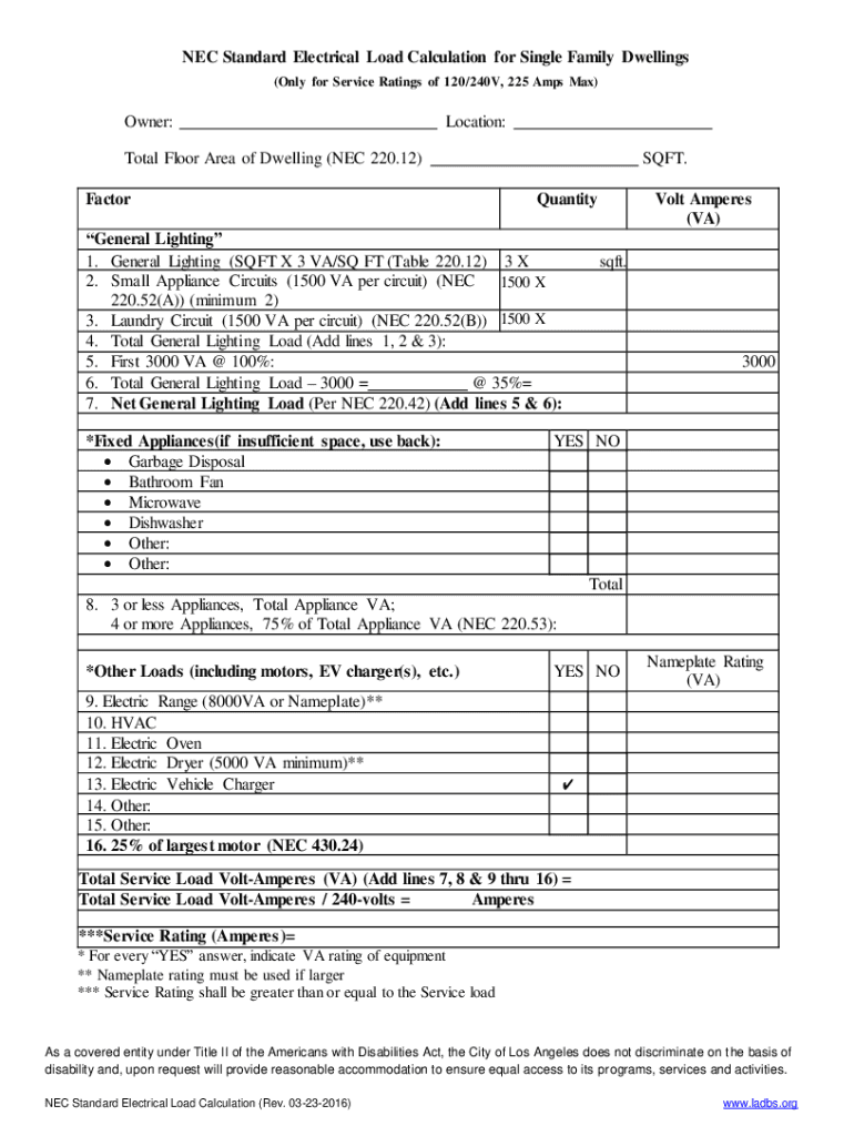  Sample Electrical Load Calculation Sheetto Illustrate 2016-2024