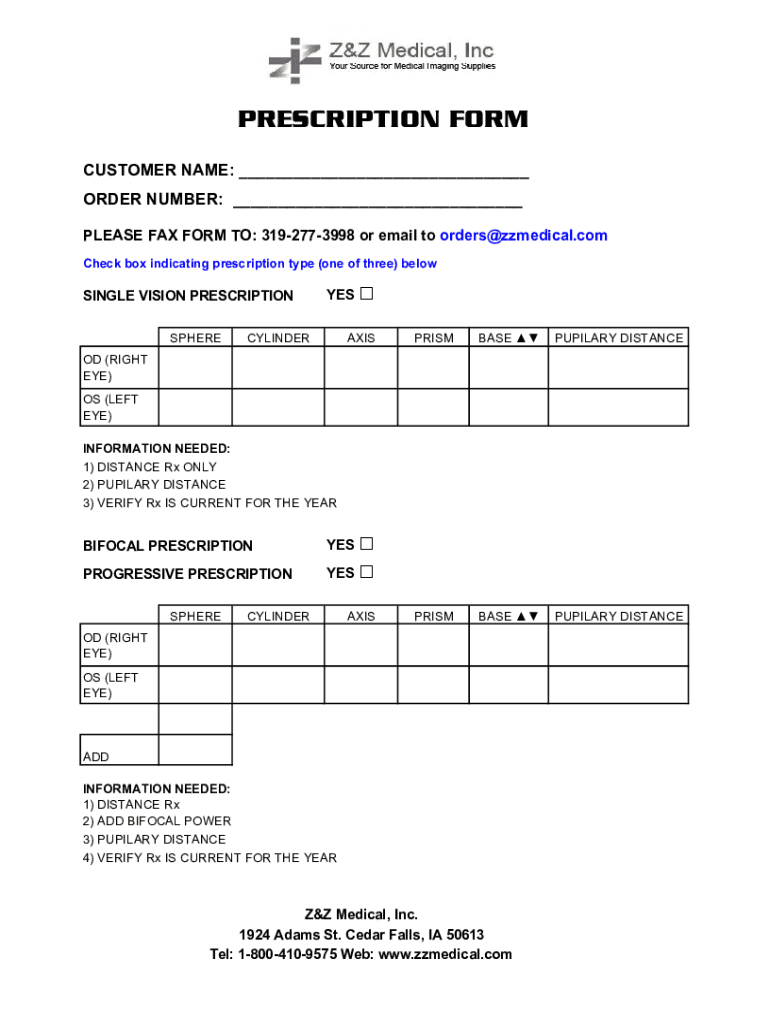  PRESCRIPTION FORM ZZ Medical 2017-2024