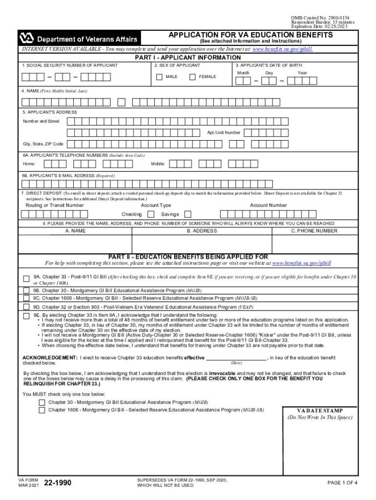  DEPENDENTS' APPLICATION for VA EDUCATION BENEFITS under About VA Form 22 1990Veterans AffairsAPPLICATION for VA EDUCATION BENEFI 2021