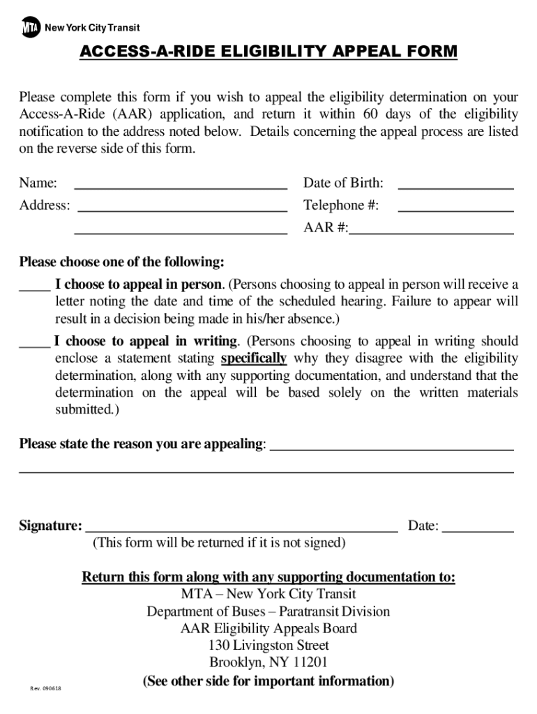 Access a Ride Appeal  Form