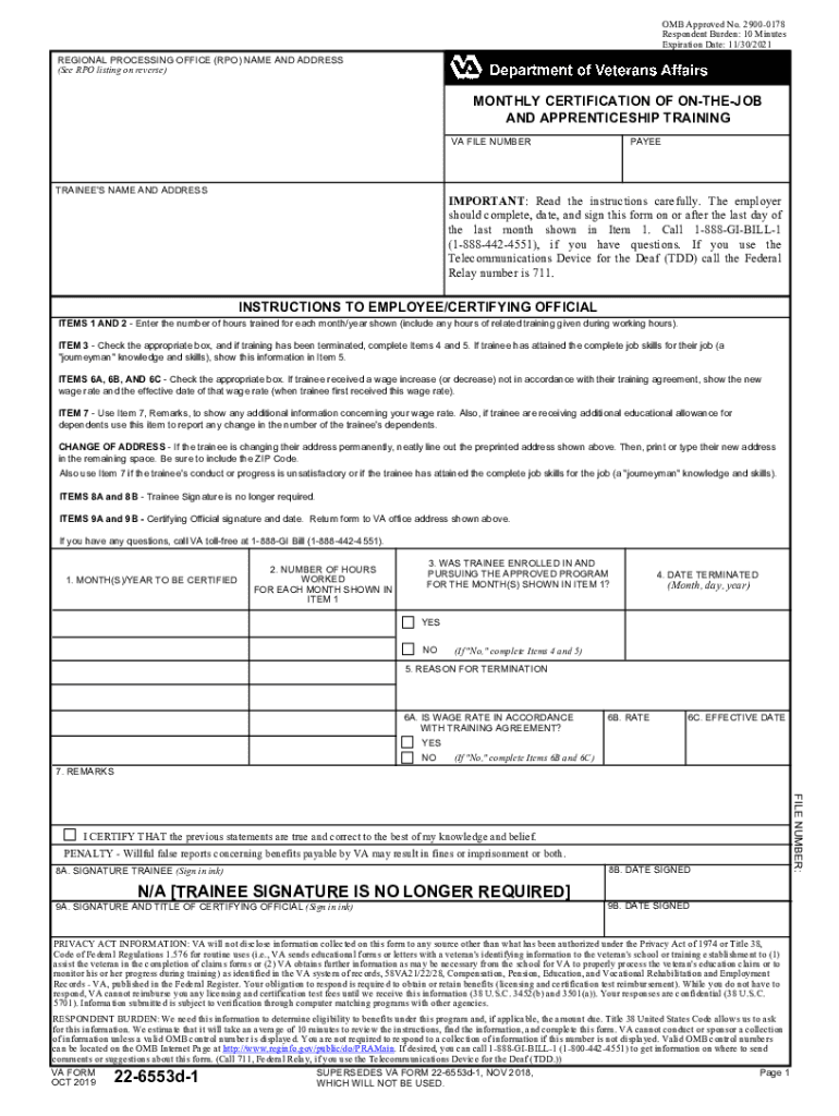  VA Form 22 6553D 1 Download Fillable PDF or Fill Online 2019