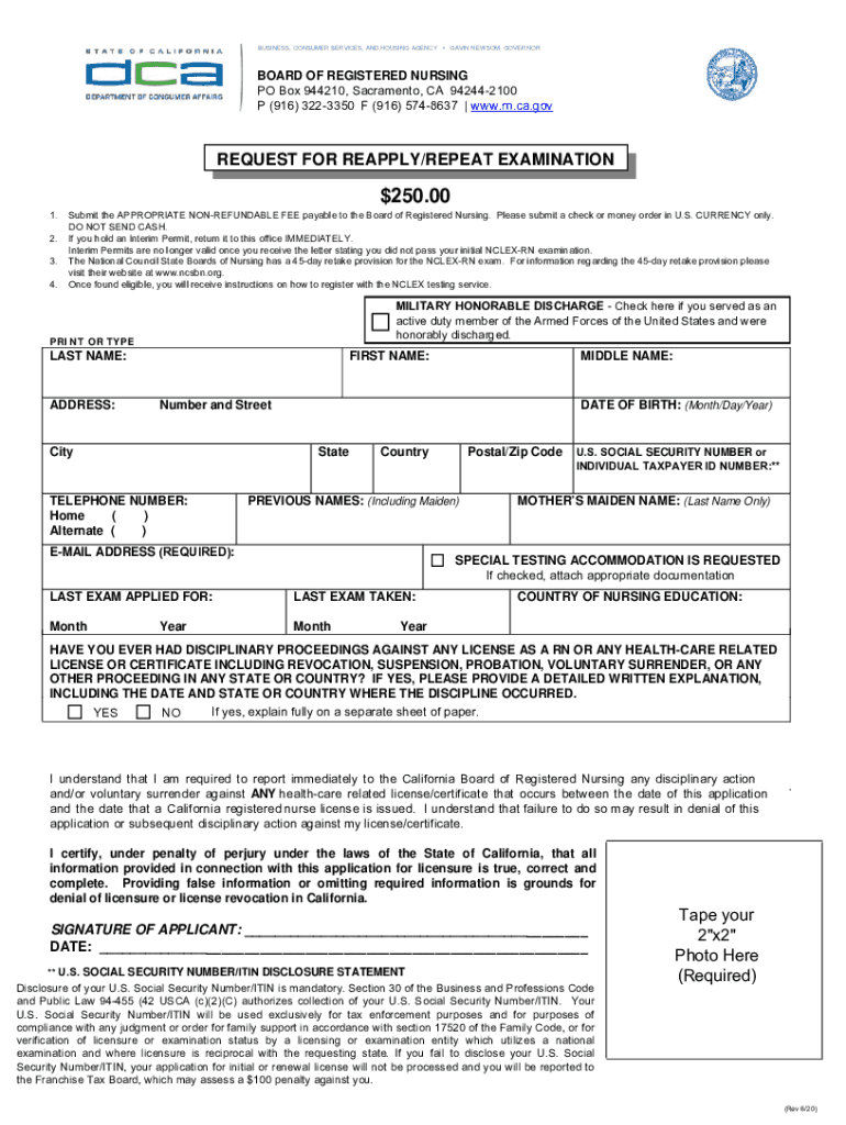Get and Sign Fillable Online Rn Ca Online RN Request for RepeatReapply 2020-2022 Form