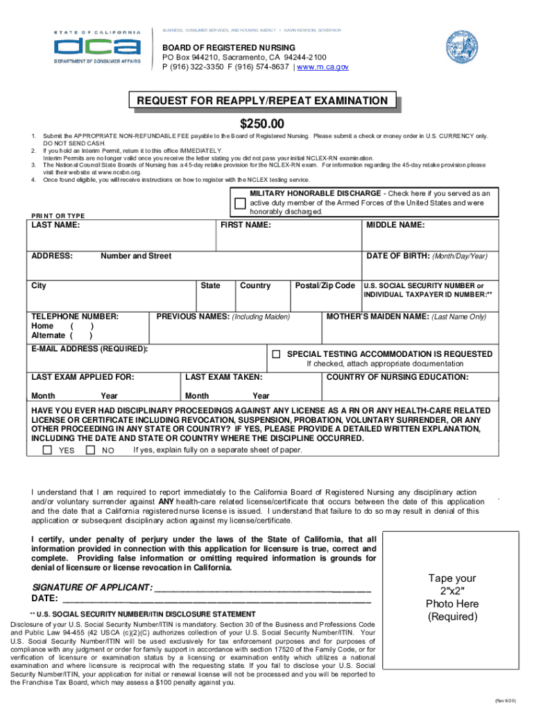  Fillable Online Rn Ca Online RN Request for RepeatReapply 2020-2024