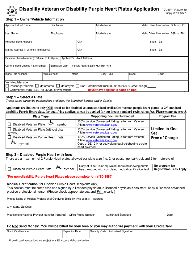  Military Specialty Plates Application Step 1 Idaho 2019-2024