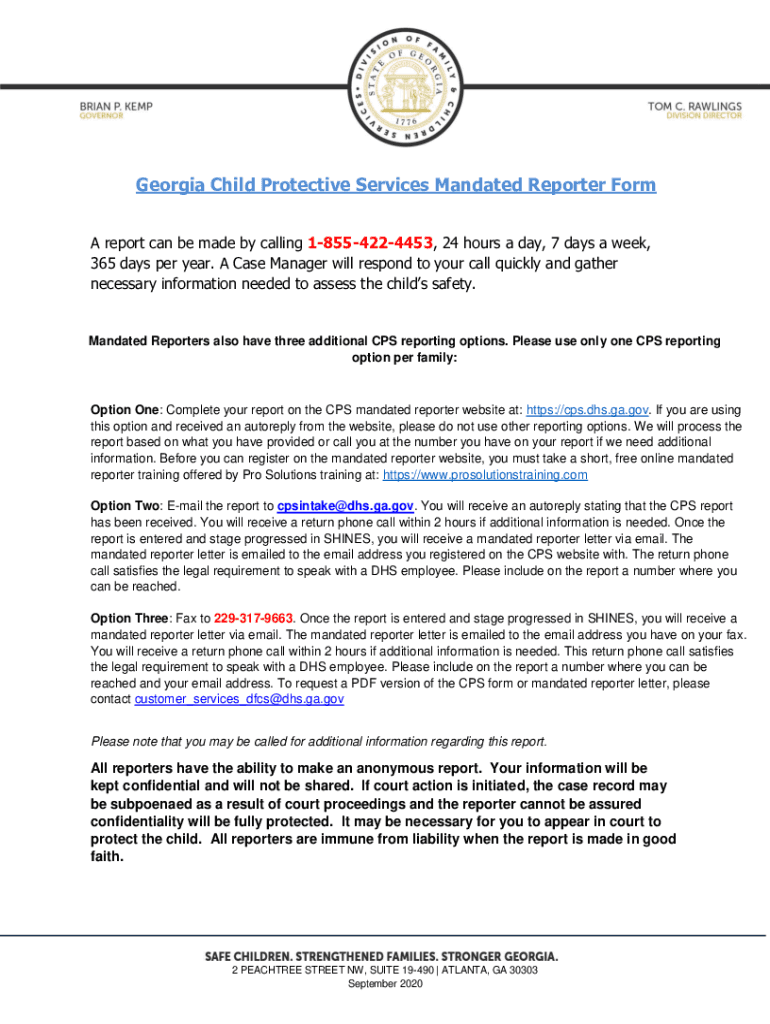 Georgia Child Protective Services Mandated Reporte Form