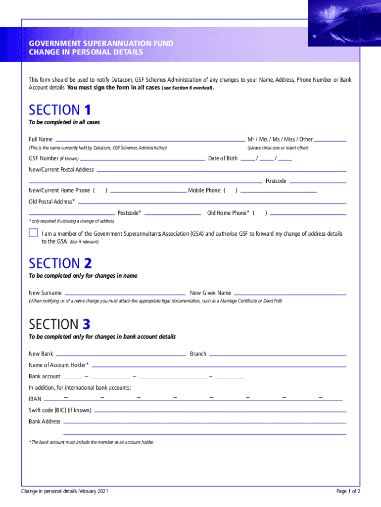 Change in Personal Details Members Forms and Datacom GSF