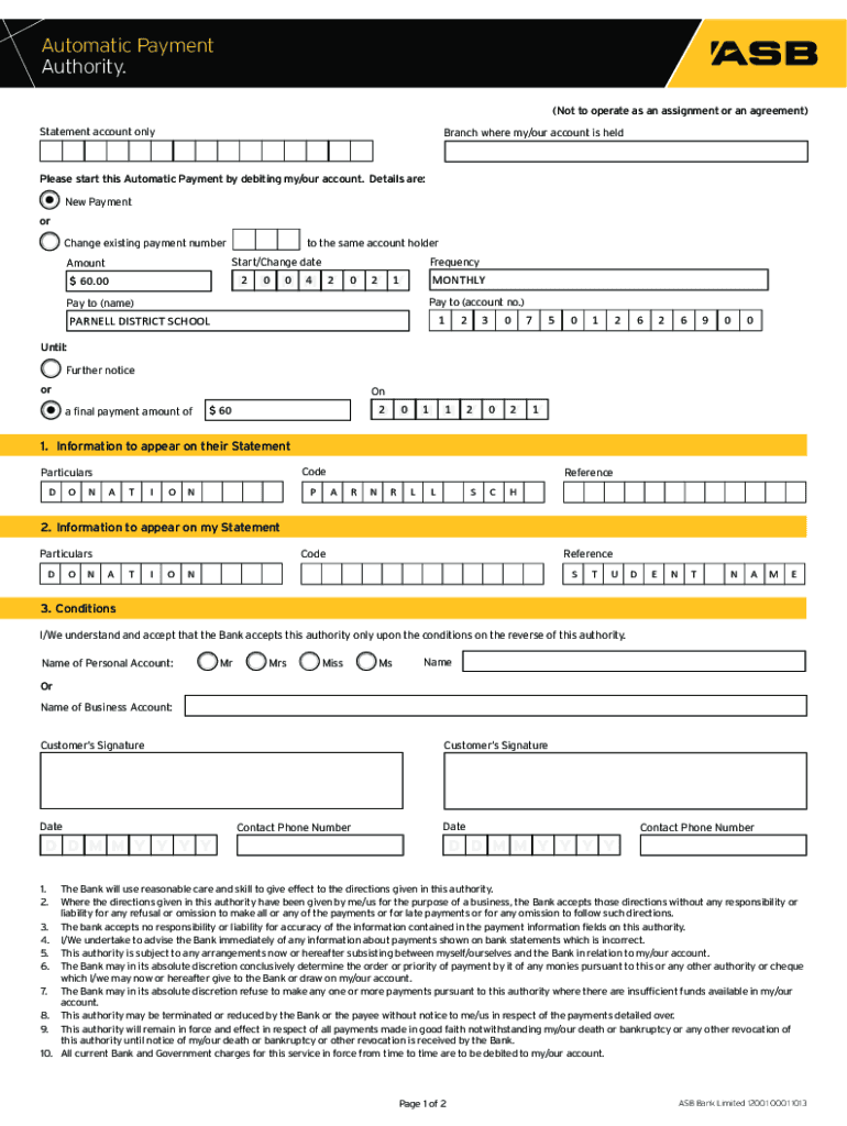  Asb Direct Debit Form 2013-2024