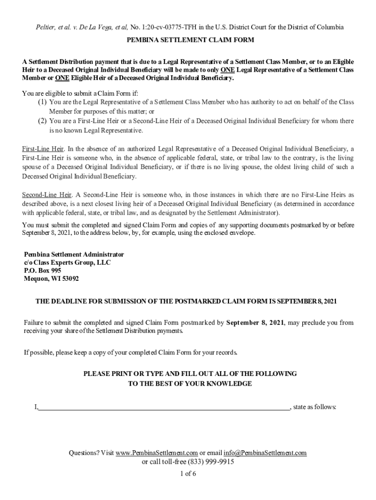 Pembina Settlement Claim Form