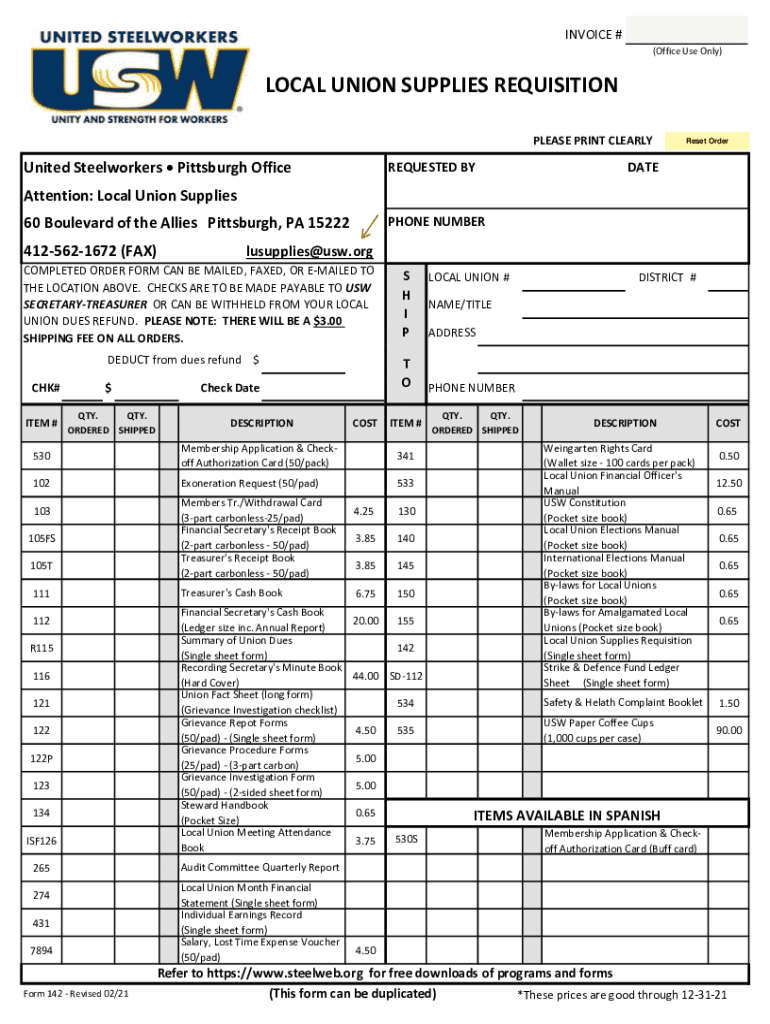  Form Union Supplies 2021-2024