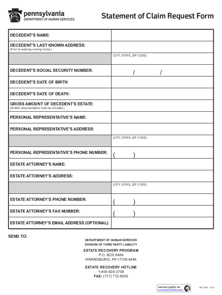  Statement of Claim Request Form Statement of Claim Request Form 2018-2024