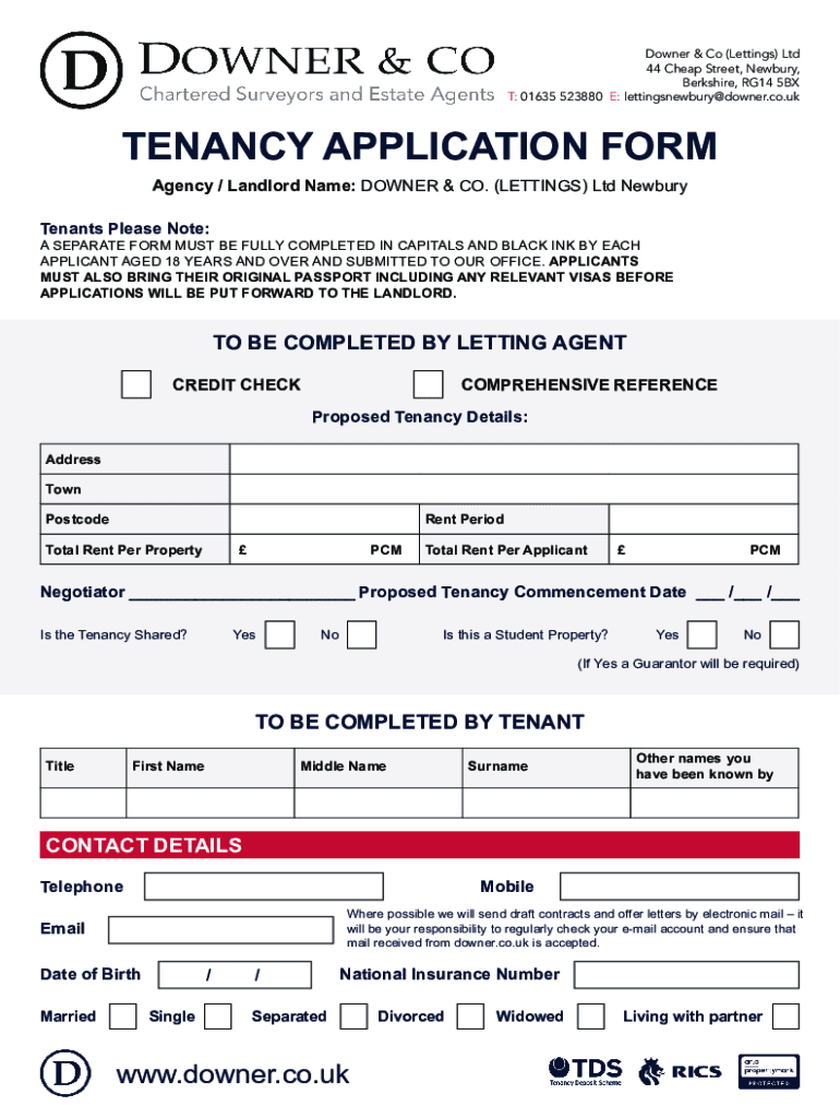 TENANCY APPLICATION FORM Downer Co Uk