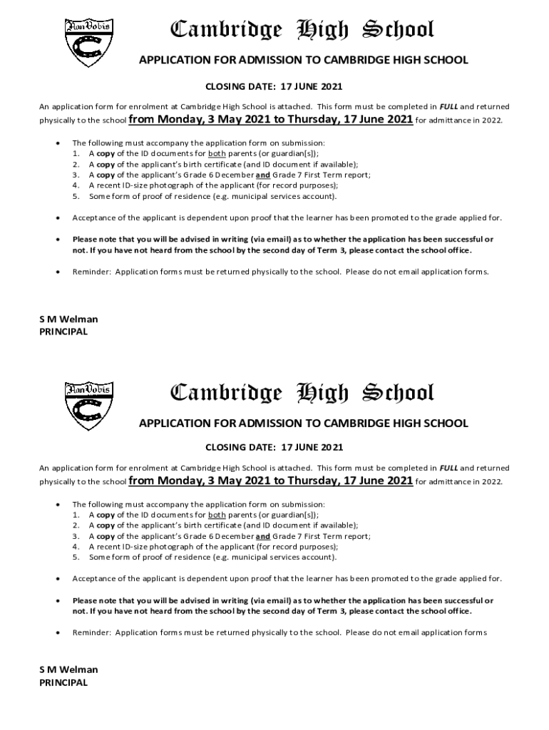  Cambridge High School Application Neaeagradegovet 2021-2024