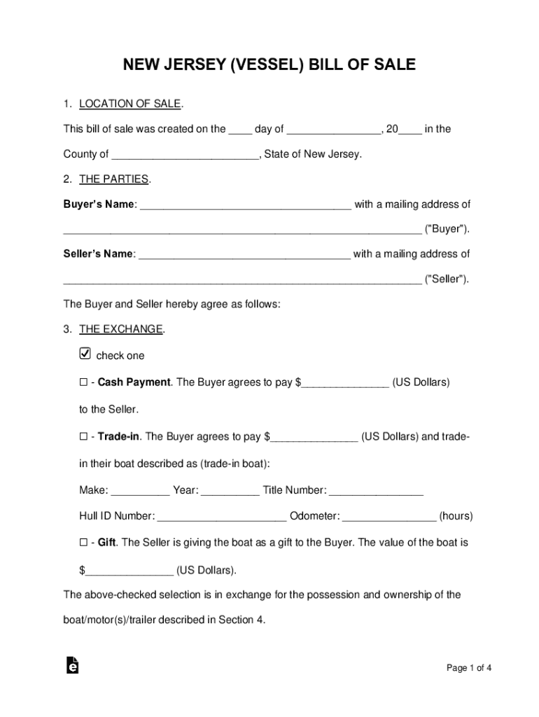 New Jersey Bill of Sale Form for DMV, Car, BoatPDF &amp;amp; Word