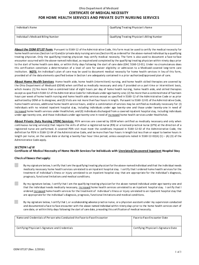 Ohio Certificate Medical Necessity Form