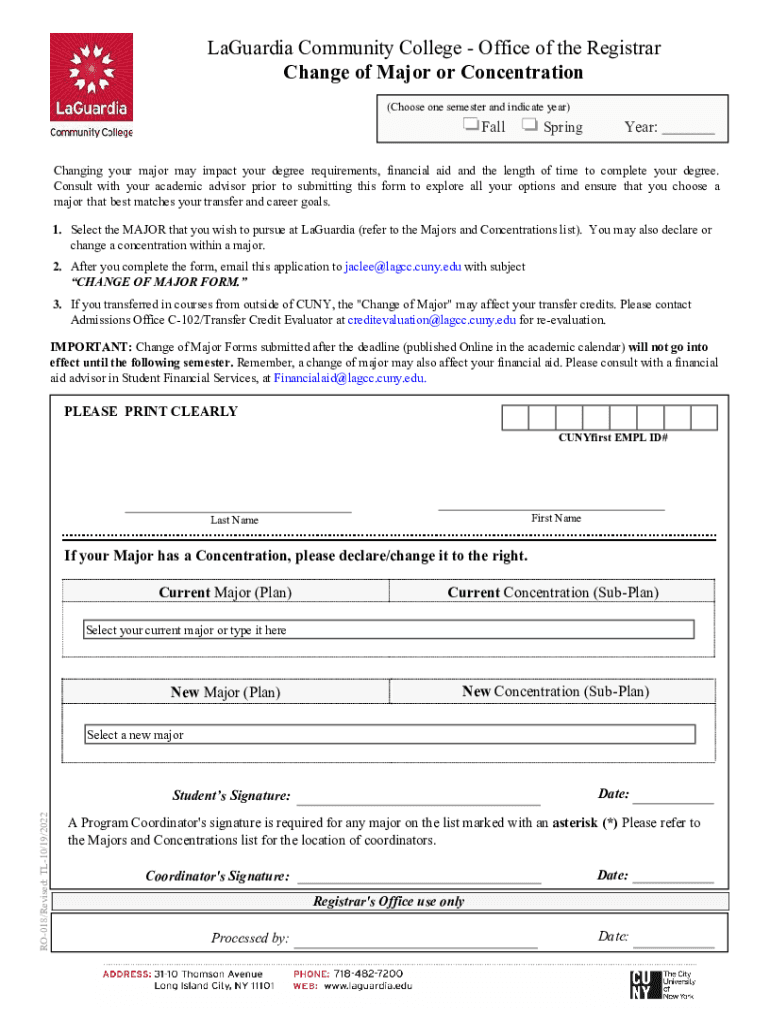 LaGuardia Community College Office of the Registra  Form