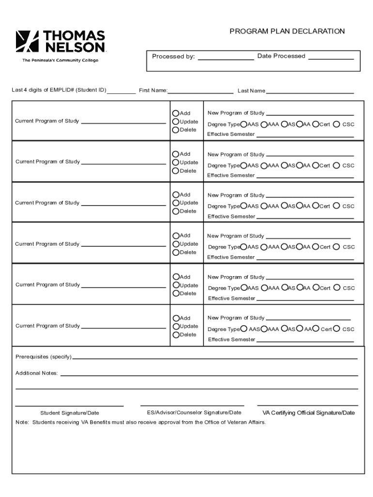 Program Plan Change Form TNCC