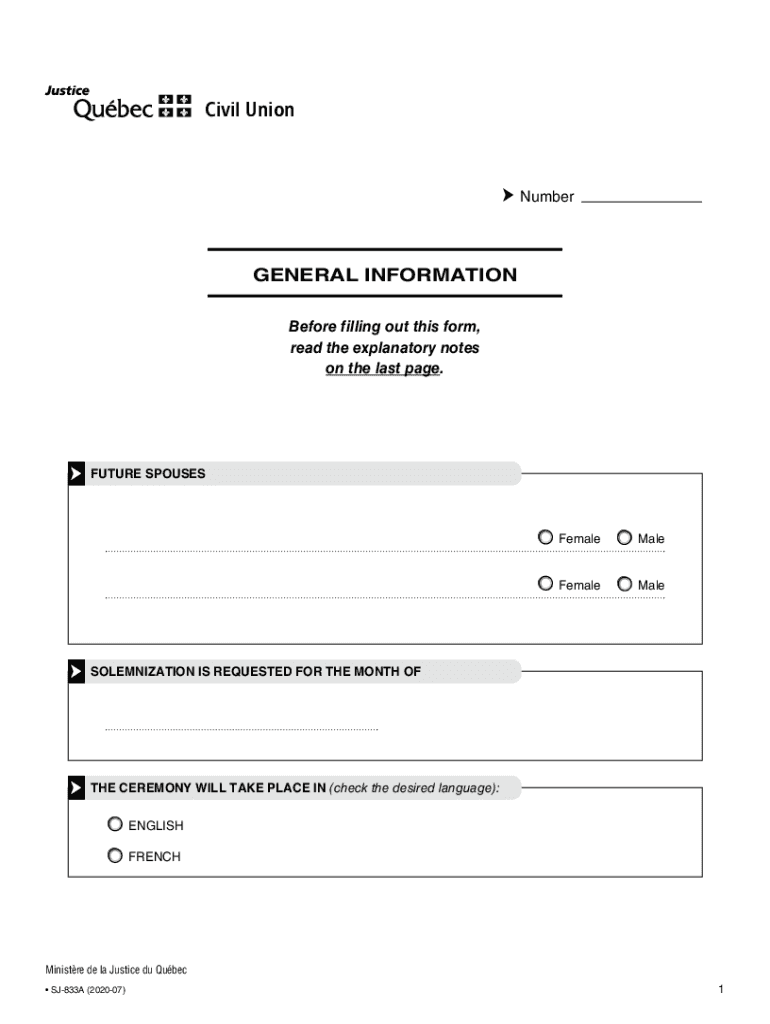 Form SJ 833A Download Fillable PDF or Fill Online Civil Union