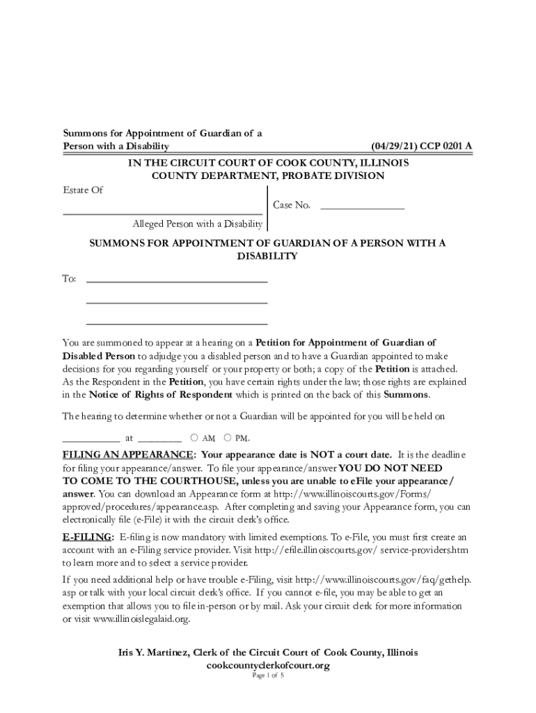 Summons for Appointment of Guardian for Disabled Person 39D  Form