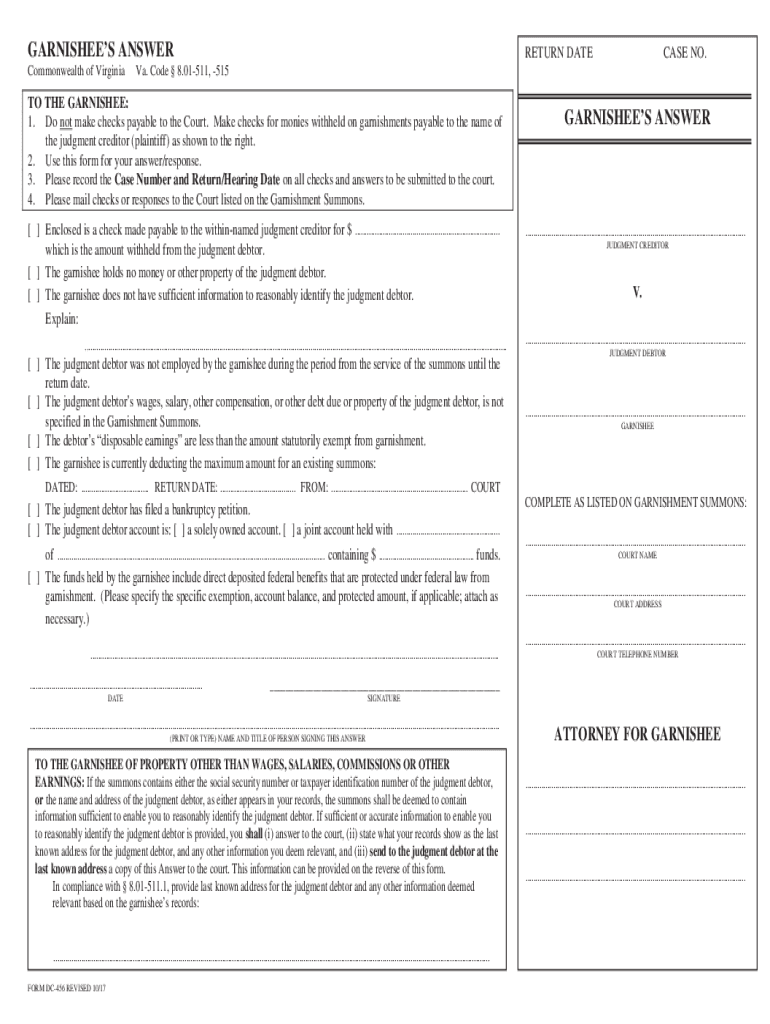 GARNISHEES ANSWER  Form