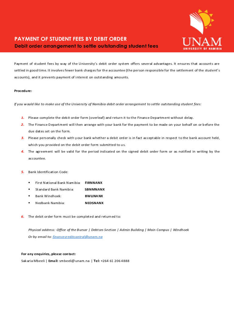 Unam Debit Order Form