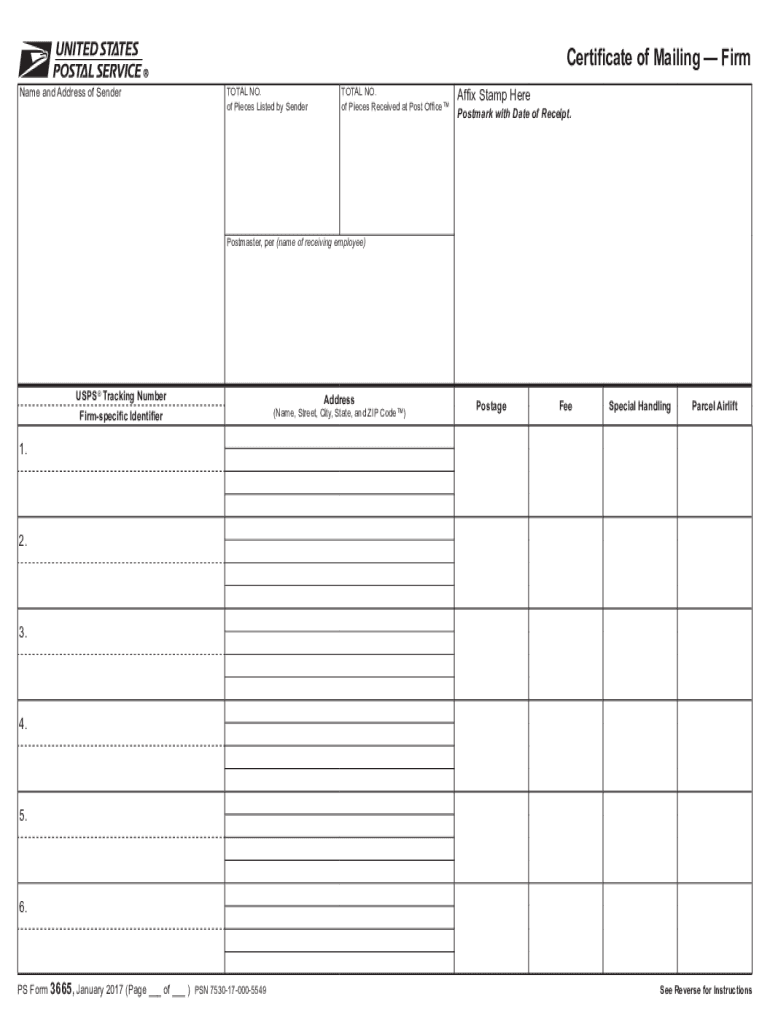  PS Form 3615 Mailing Permit Application and USPS 2017