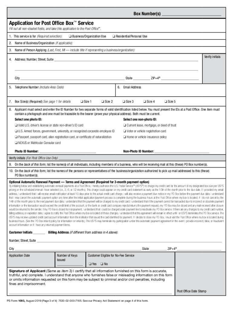  Read PS Form 1093 How to Apply for a PO Box 2019