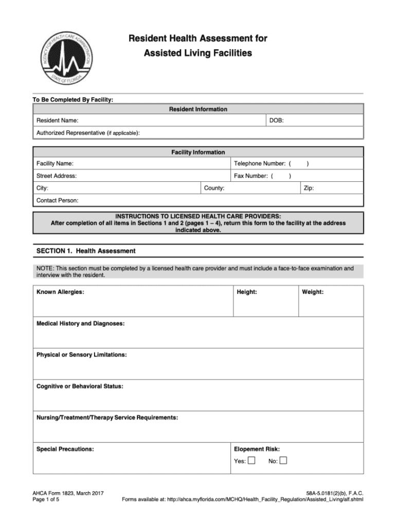  FL Agency for Health Care Administration Form 1823 2017
