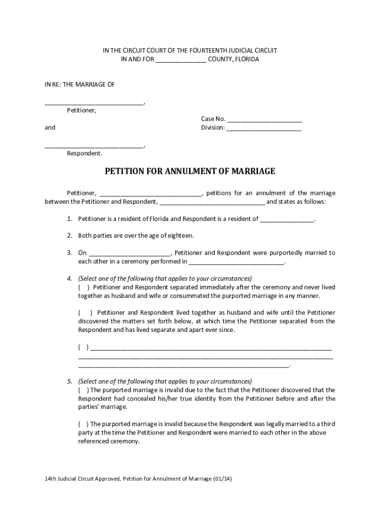 Florida Petition Annulment Marriage  Form