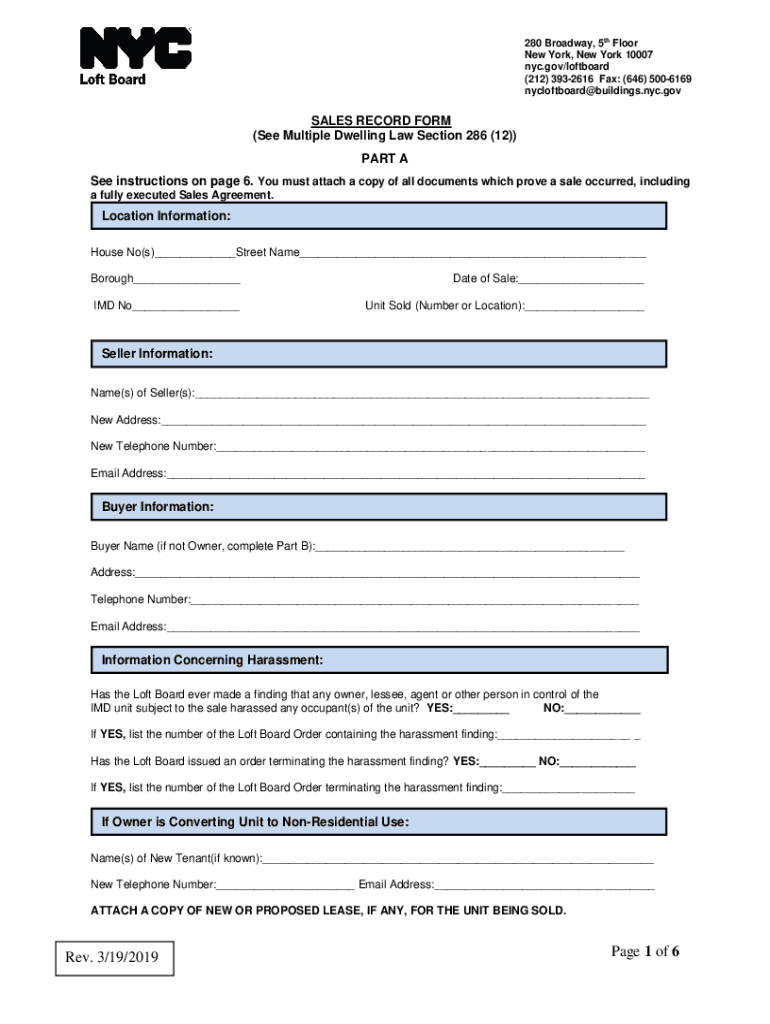  MDL SECTION 286 12 SALES RECORDFORM a NYC Gov 2019-2024