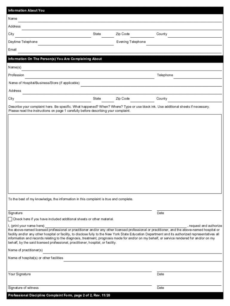  OPD Complaint Form State Education DepartmentDepartment of EducationThe State of New YorkNYS Professional Misconduct Enforcement 2020