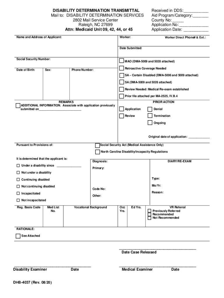 Fillable Online DMA 4037 PDF Disability Determination  Form