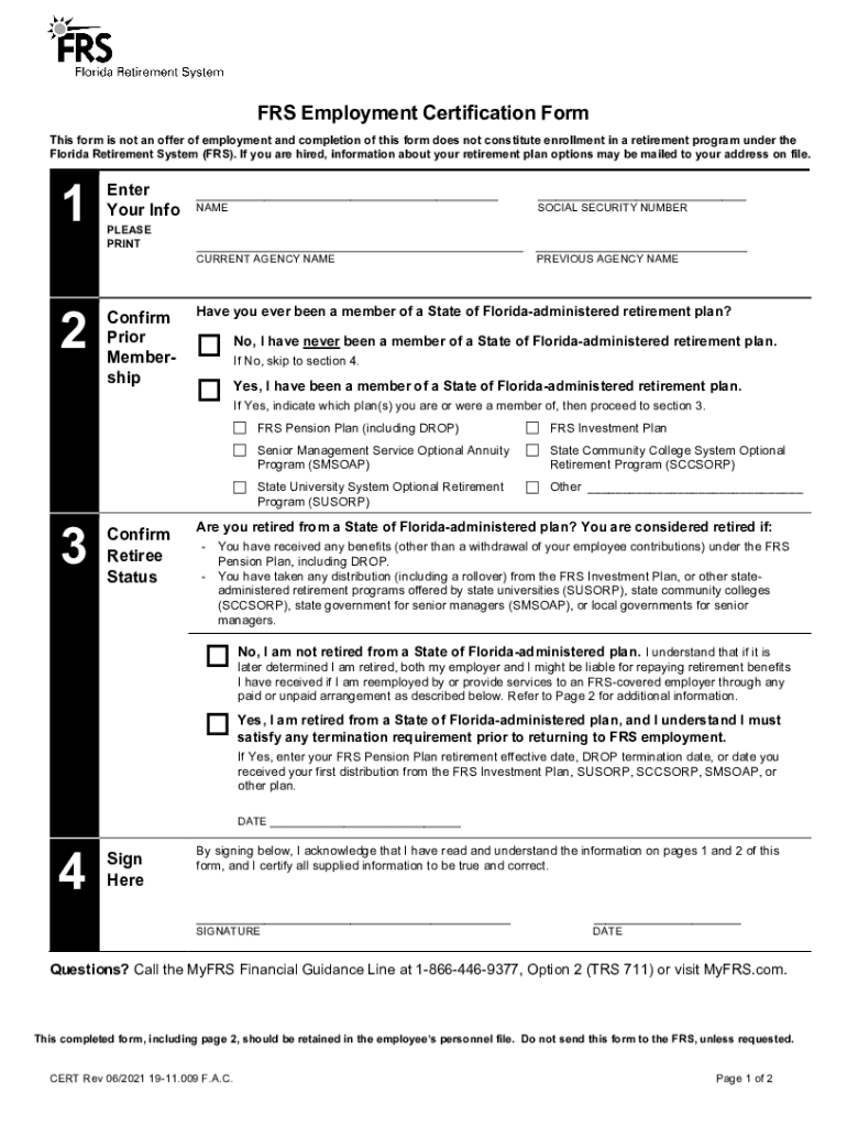 FRS Employment Certification Form