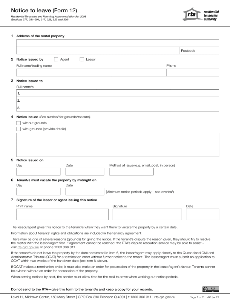 Notice to Leave Form 12
