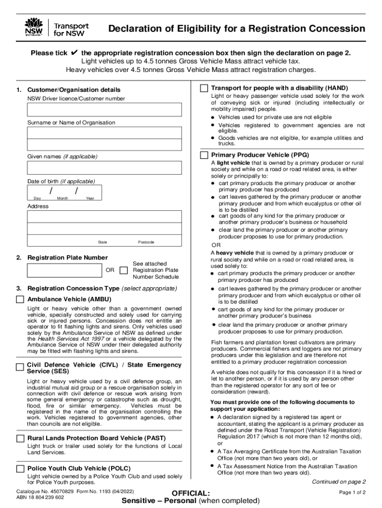  Declaration of Eligibility for a Registration Conc 2022-2024