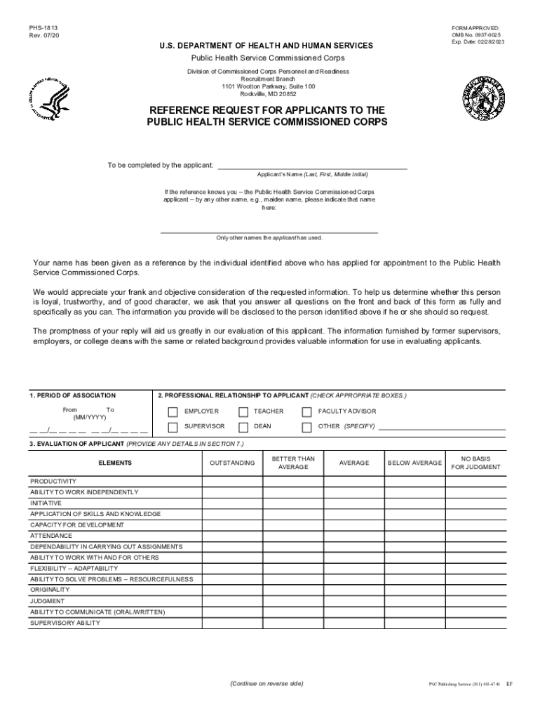  REFERENCE REQUEST for APPLICANTS to the PUBLIC HEALTH IHS 2020-2024