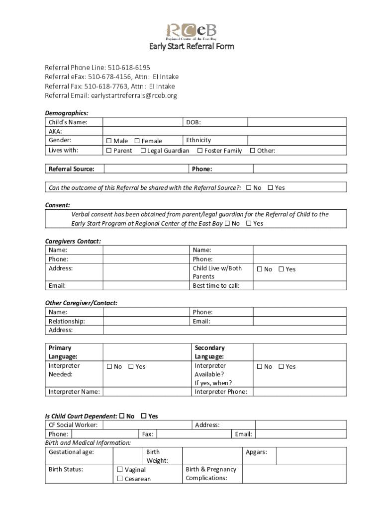  Early Start Referral Form Referral Phone Line 510 2020-2024