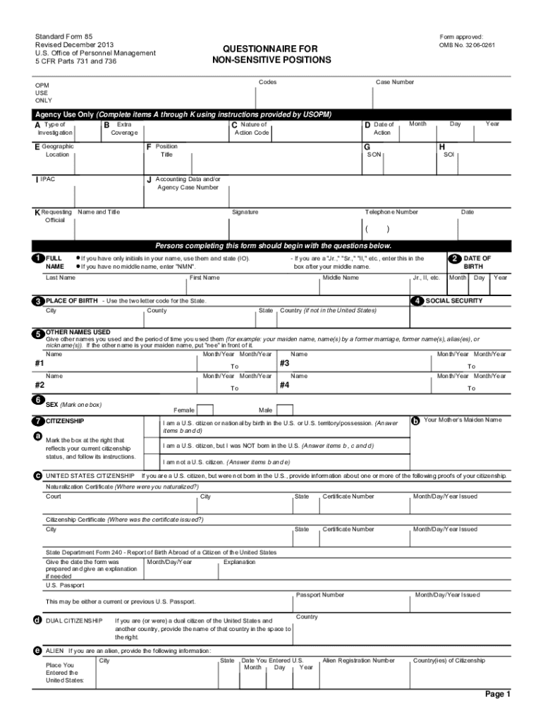  Supplemental Questionnaire for Selected Positions OPM 2013-2024